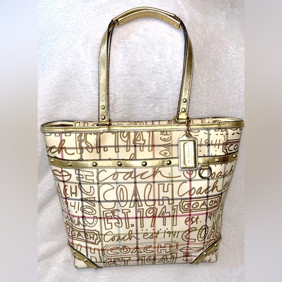 Coach Heritage Tattersall Graffiti Tote - Picture 2 of 15